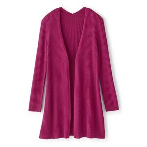 Soft Surroundings Soft Essential Ribbed Long Cardi Sweater Sangria Sz M NWT